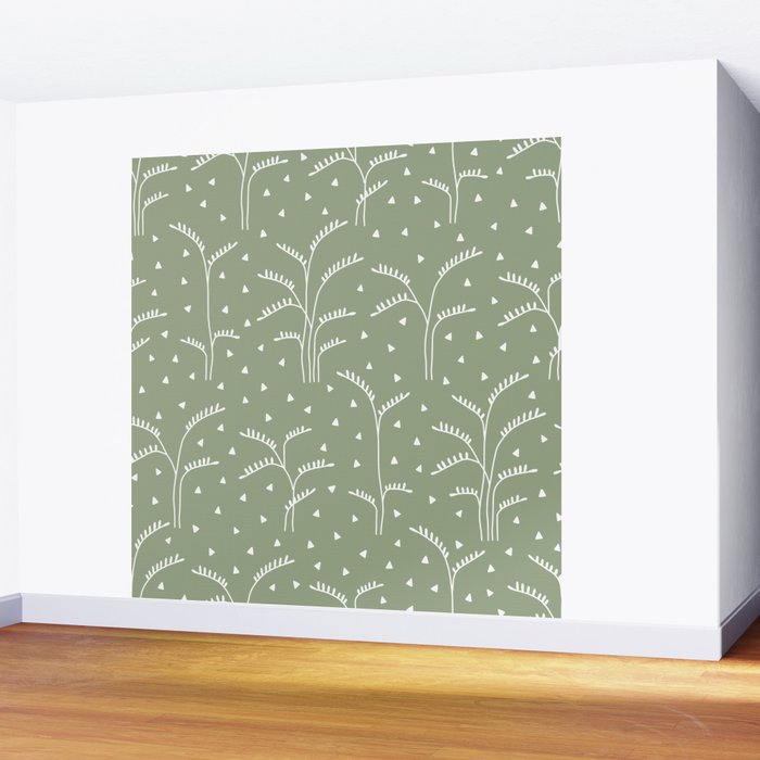 Boho Trees on Sage Green Wall Mural Gallery Image 2