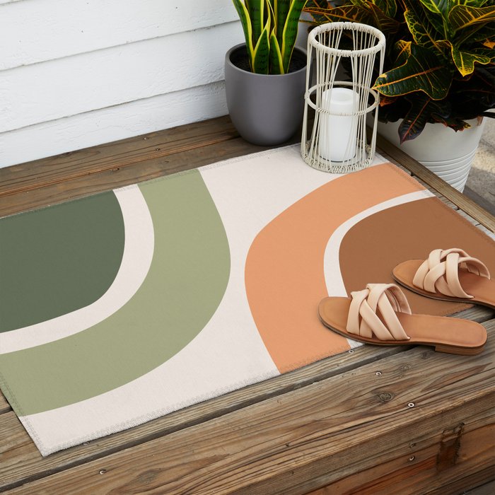 Abstract Shapes 55.2 in Sage Green and Terracotta (Rainbow Abstraction) Outdoor Rug Gallery Image 2
