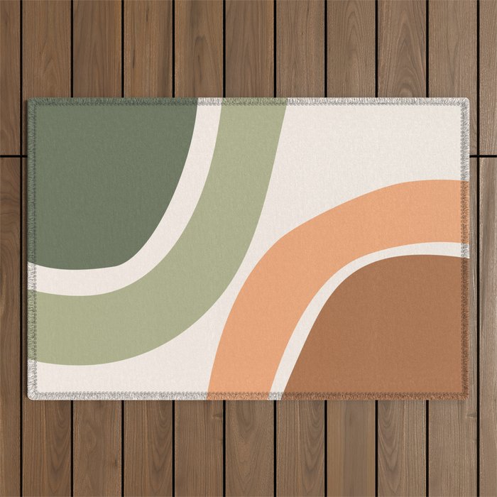 Abstract Shapes 55.2 in Sage Green and Terracotta (Rainbow Abstraction) Outdoor Rug Gallery Image 1