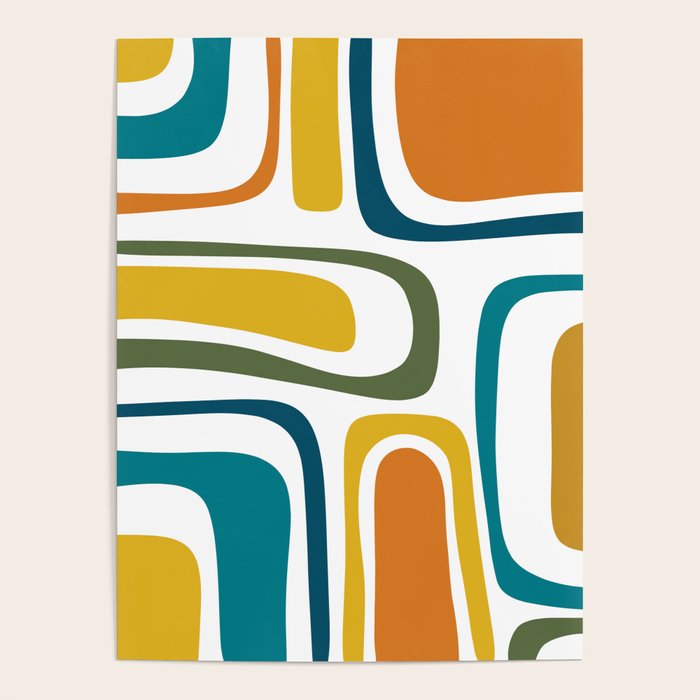 Palm Springs Midcentury Modern Abstract in Moroccan Teal, Orange, Mustard, Olive, and White Poster Gallery Image 1