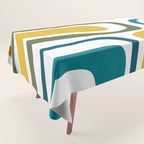 Palm Springs Midcentury Modern Abstract in Moroccan Teal, Orange, Mustard, Olive, and White Tablecloth Gallery Image 1