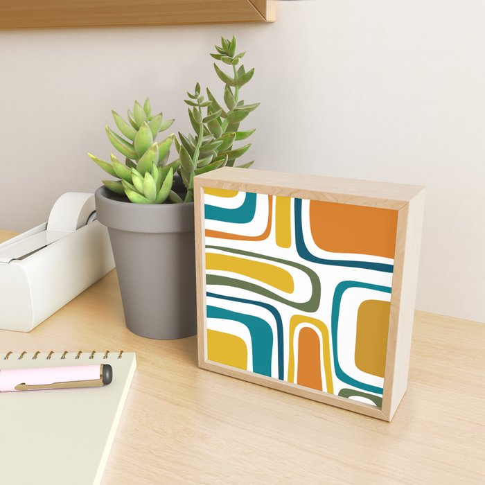 Palm Springs Midcentury Modern Abstract in Moroccan Teal, Orange, Mustard, Olive, and White Mini Art Print Gallery Image 2