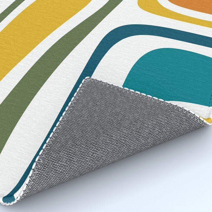 Palm Springs Midcentury Modern Abstract in Moroccan Teal, Orange, Mustard, Olive, and White Rug Gallery Image 4