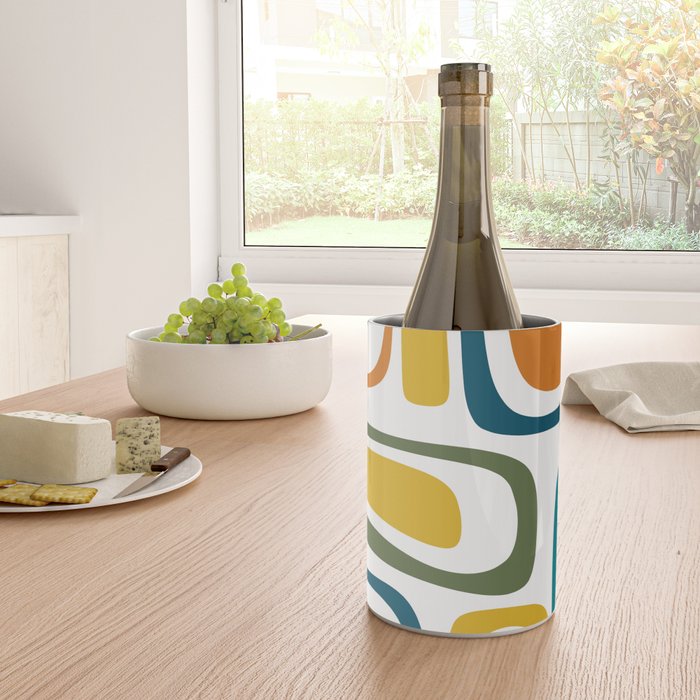 Palm Springs Midcentury Modern Abstract in Moroccan Teal, Orange, Mustard, Olive, and White Wine Chiller Gallery Image 4