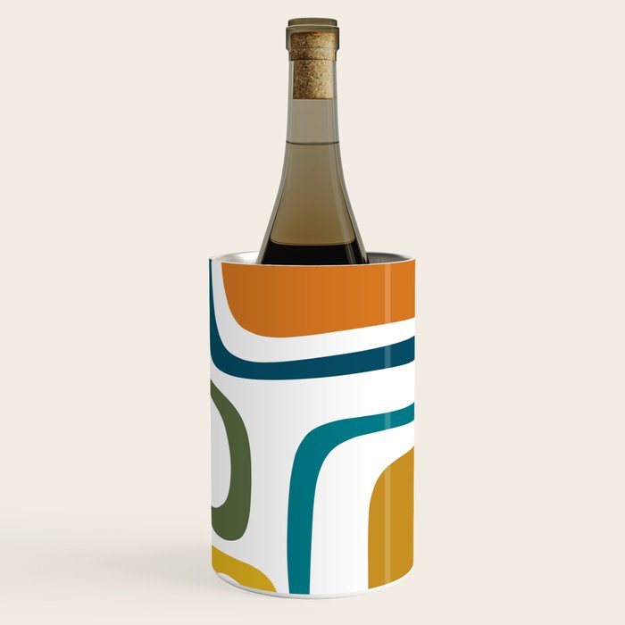 Palm Springs Midcentury Modern Abstract in Moroccan Teal, Orange, Mustard, Olive, and White Wine Chiller Gallery Image 3