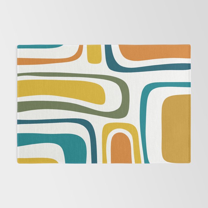 Palm Springs Midcentury Modern Abstract in Moroccan Teal, Orange, Mustard, Olive, and White Rug Gallery Image 2