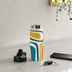 Palm Springs Midcentury Modern Abstract in Moroccan Teal, Orange, Mustard, Olive, and White Water Bottle Gallery Image 4