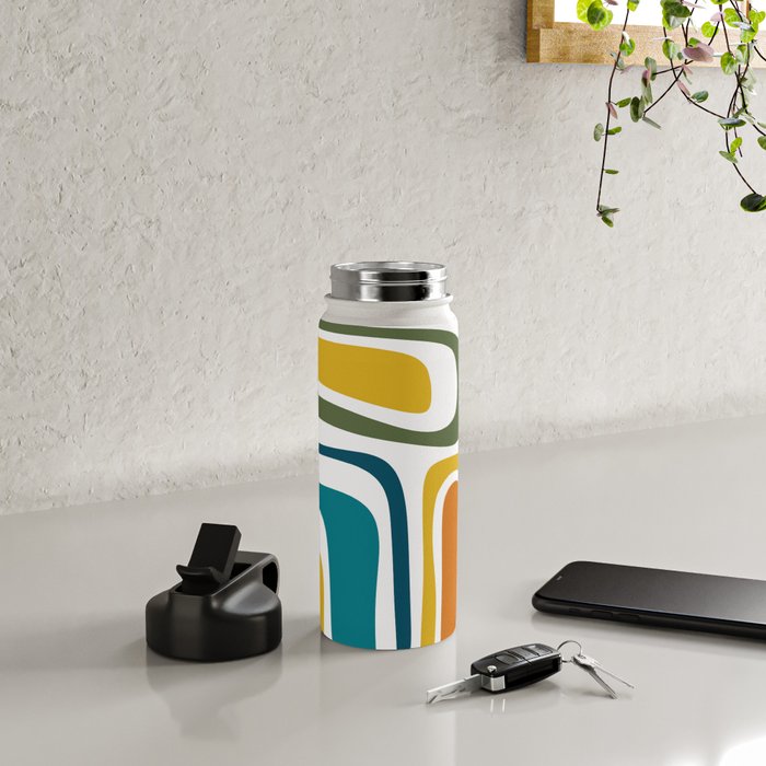 Palm Springs Midcentury Modern Abstract in Moroccan Teal, Orange, Mustard, Olive, and White Water Bottle Gallery Image 4