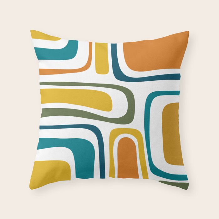 Palm Springs Midcentury Modern Abstract in Moroccan Teal, Orange, Mustard, Olive, and White Throw Pillow Gallery Image 6