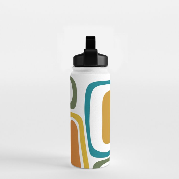 Palm Springs Midcentury Modern Abstract in Moroccan Teal, Orange, Mustard, Olive, and White Water Bottle Gallery Image 2