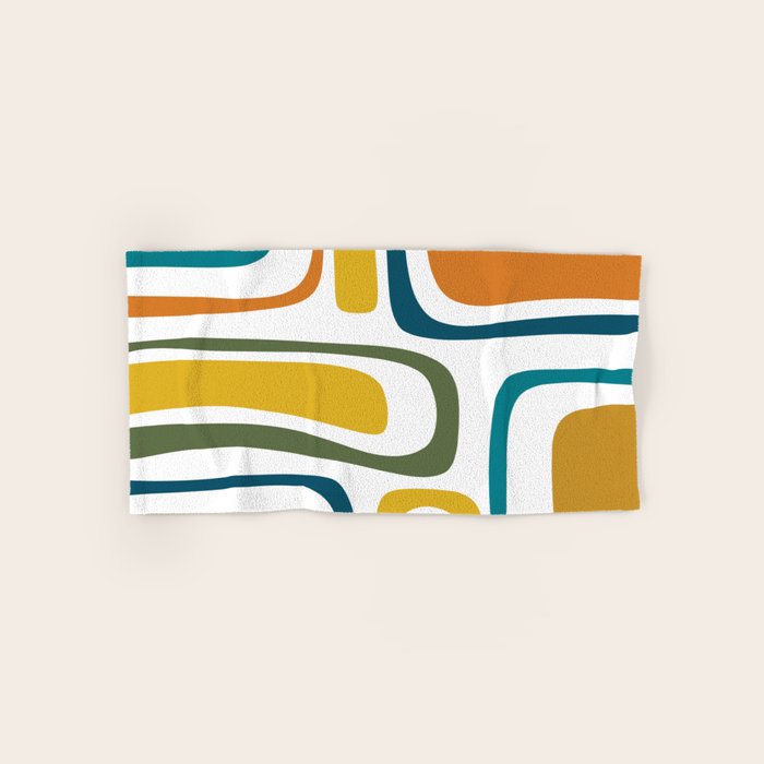 Palm Springs Midcentury Modern Abstract in Moroccan Teal, Orange, Mustard, Olive, and White Bath Towel Gallery Image 1