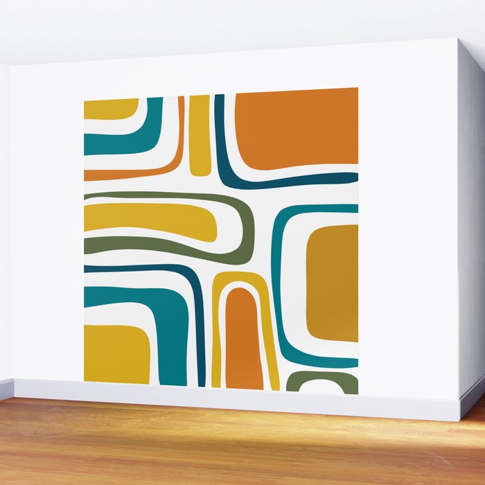 Palm Springs Midcentury Modern Abstract in Moroccan Teal, Orange, Mustard, Olive, and White Wall Mural Gallery Image 2