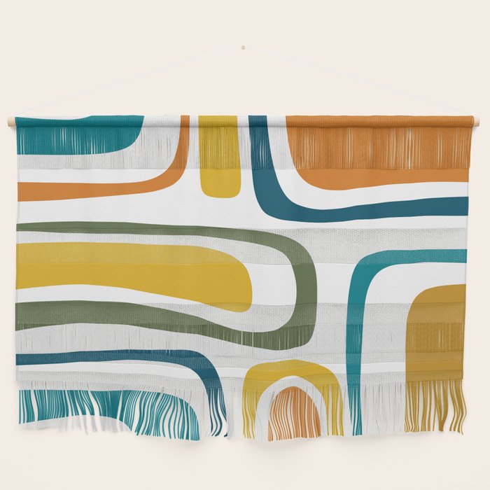 Palm Springs Midcentury Modern Abstract in Moroccan Teal, Orange, Mustard, Olive, and White Wall Hanging Gallery Image 1