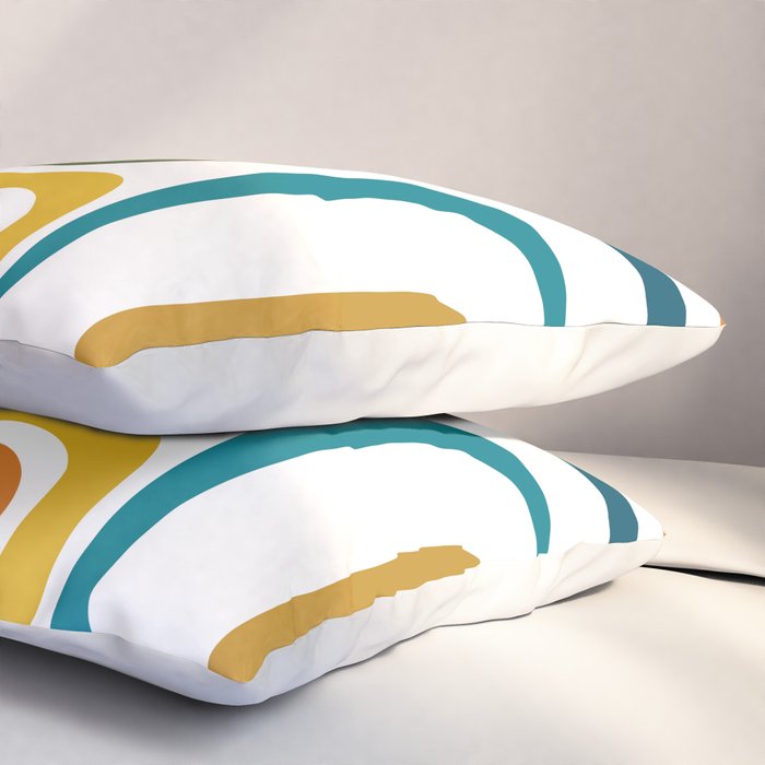 Palm Springs Midcentury Modern Abstract in Moroccan Teal, Orange, Mustard, Olive, and White Pillow Sham Gallery Image 3