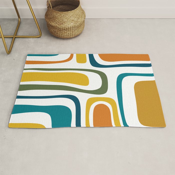 Palm Springs Midcentury Modern Abstract in Moroccan Teal, Orange, Mustard, Olive, and White Rug Gallery Image 1