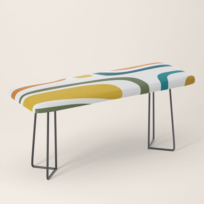 Palm Springs Midcentury Modern Abstract in Moroccan Teal, Orange, Mustard, Olive, and White Bench Gallery Image 1