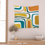 Palm Springs Midcentury Modern Abstract in Moroccan Teal, Orange, Mustard, Olive, and White Wall Tapestry Gallery Image 2