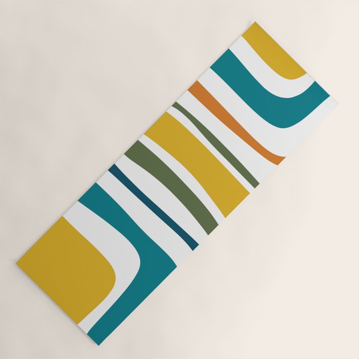 Palm Springs Midcentury Modern Abstract in Moroccan Teal, Orange, Mustard, Olive, and White Yoga Mat Gallery Image 1
