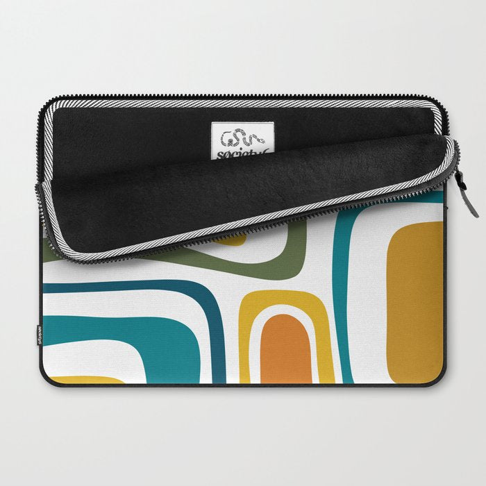 Palm Springs Midcentury Modern Abstract in Moroccan Teal, Orange, Mustard, Olive, and White Laptop Sleeve Gallery Image 2