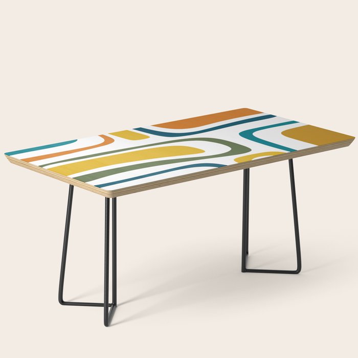Palm Springs Midcentury Modern Abstract in Moroccan Teal, Orange, Mustard, Olive, and White Coffee Table Gallery Image 1