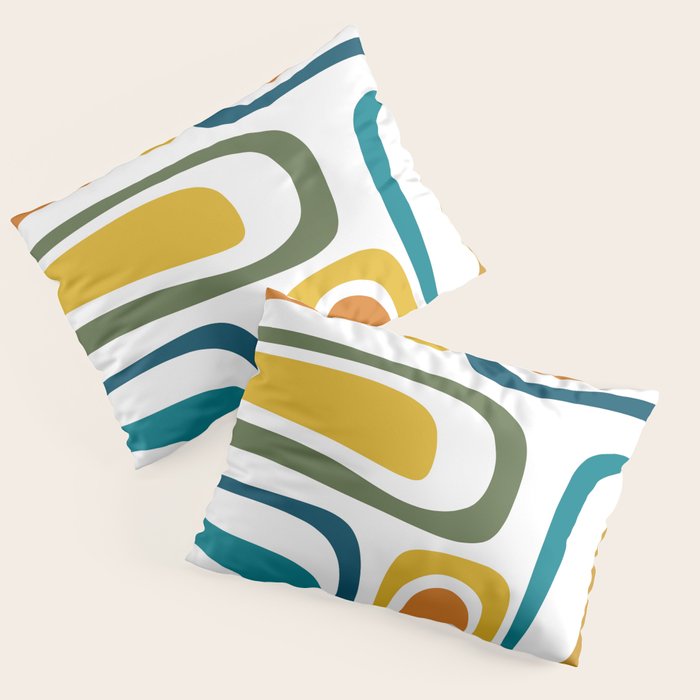 Palm Springs Midcentury Modern Abstract in Moroccan Teal, Orange, Mustard, Olive, and White Pillow Sham Gallery Image 3
