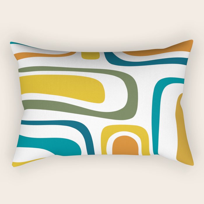 Palm Springs Midcentury Modern Abstract in Moroccan Teal, Orange, Mustard, Olive, and White Rectangular Pillow Gallery Image 1