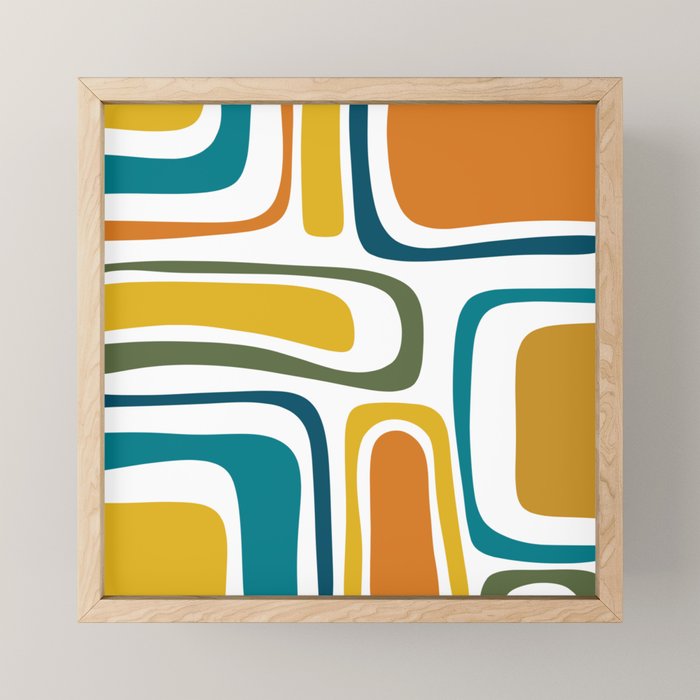 Palm Springs Midcentury Modern Abstract in Moroccan Teal, Orange, Mustard, Olive, and White Mini Art Print Gallery Image 1