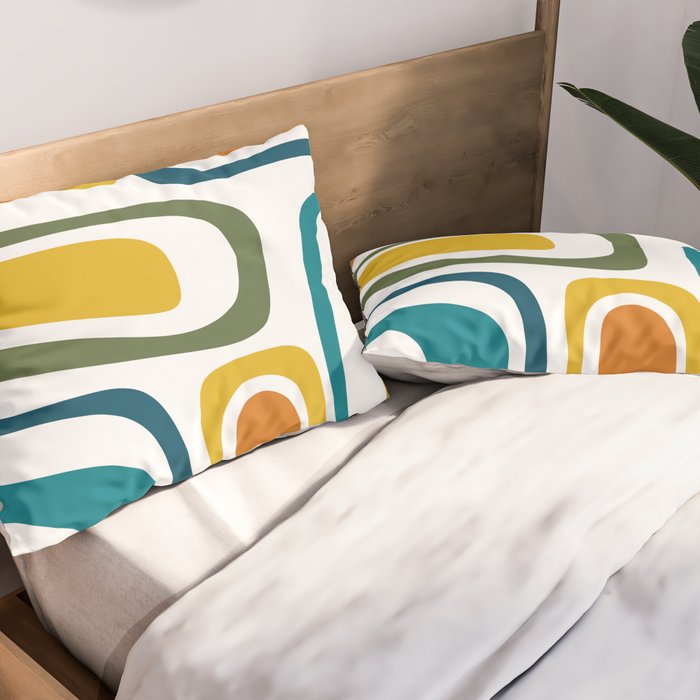 Palm Springs Midcentury Modern Abstract in Moroccan Teal, Orange, Mustard, Olive, and White Pillow Sham Gallery Image 2