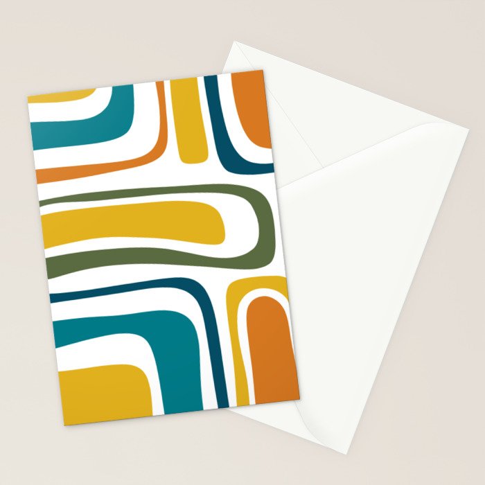 Palm Springs Midcentury Modern Abstract in Moroccan Teal, Orange, Mustard, Olive, and White Stationery Card Gallery Image 2