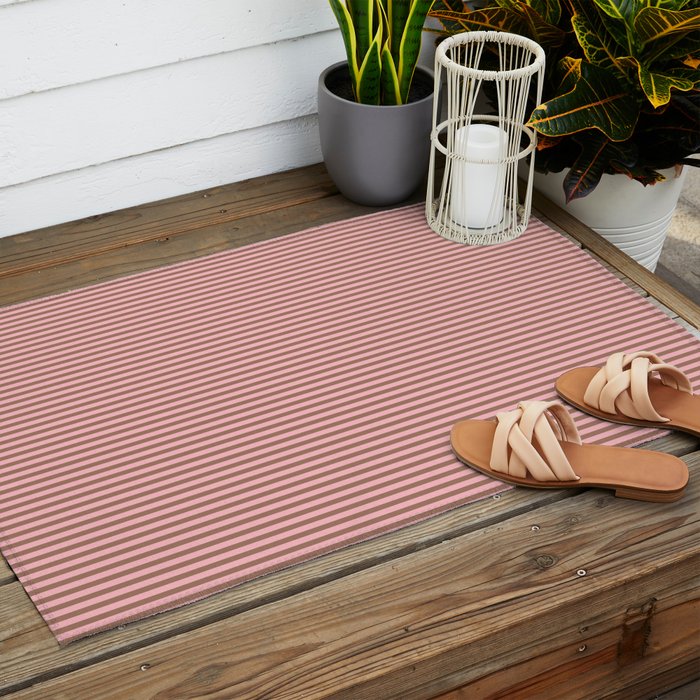 Ultra Fine Stripes Narrow Stripe Pattern in Mocha Brown and Pink Outdoor Rug Gallery Image 2