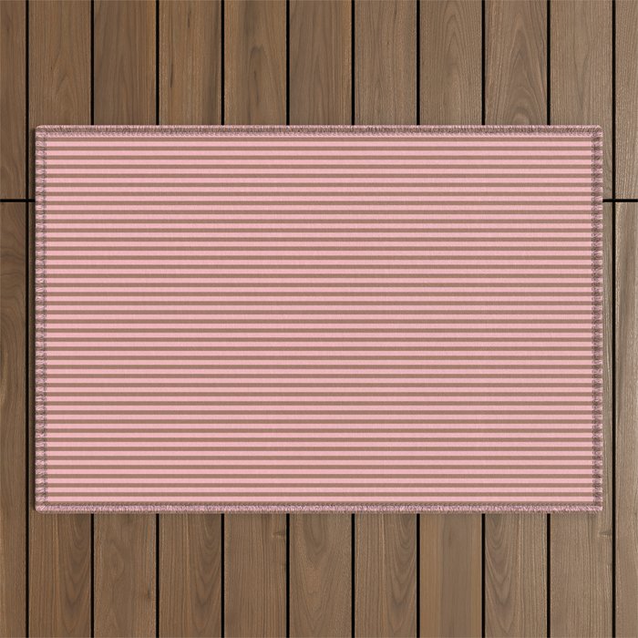 Ultra Fine Stripes Narrow Stripe Pattern in Mocha Brown and Pink Outdoor Rug Gallery Image 1