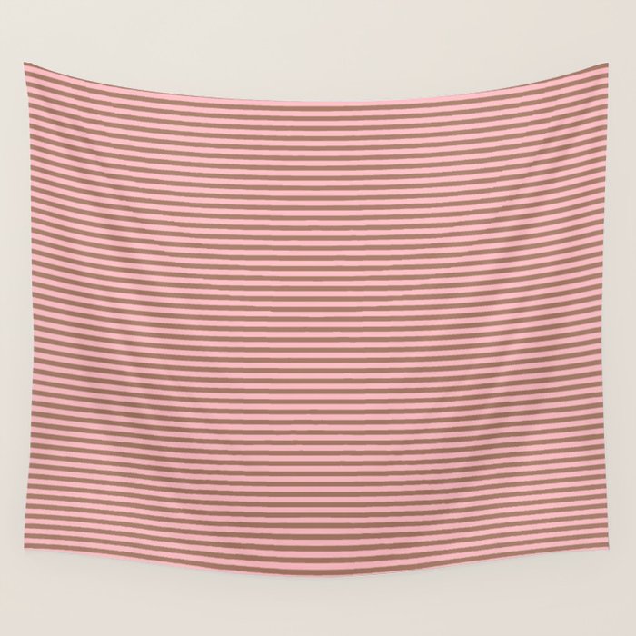 Ultra Fine Stripes Narrow Stripe Pattern in Mocha Brown and Pink Wall Tapestry Gallery Image 1