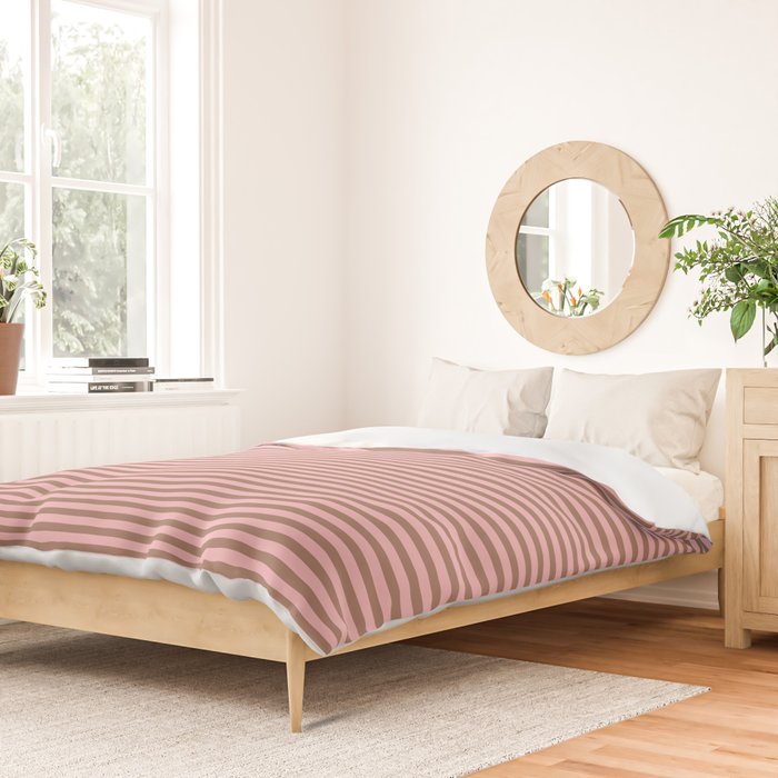 Ultra Fine Stripes Narrow Stripe Pattern in Mocha Brown and Pink Duvet Cover Gallery Image 2