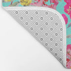 Bright Turquoise/Teal  Antique inspired Floral Print With Hot pink, baby Pink, Coral and Yellow Bath Mat Gallery Image 2