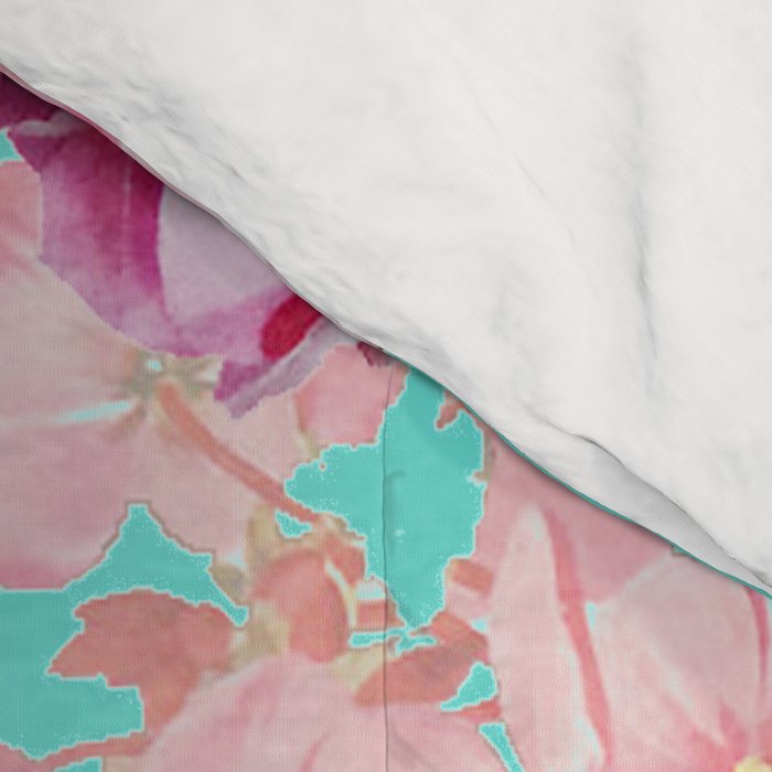 Bright Turquoise/Teal  Antique inspired Floral Print With Hot pink, baby Pink, Coral and Yellow Comforter Gallery Image 4