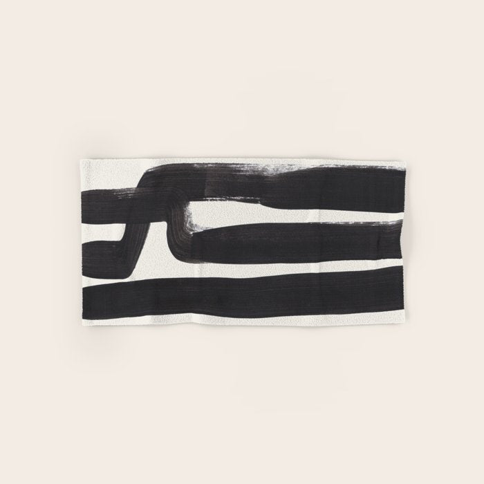 Mid Century Modern Minimalist Abstract Art Brush Strokes Black & White Ink Art Ancient Stripes Towels Gallery Image 1