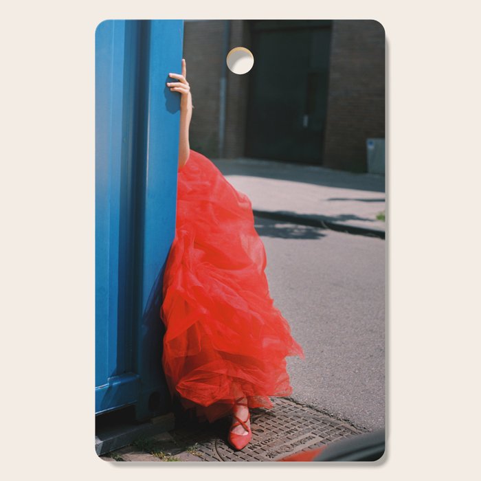 Red Dress and Shoes Peek | Fashion Editorial Cutting Board Gallery Image 1