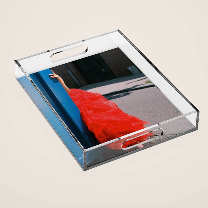 Red Dress and Shoes Peek | Fashion Editorial Acrylic Tray Gallery Image 1