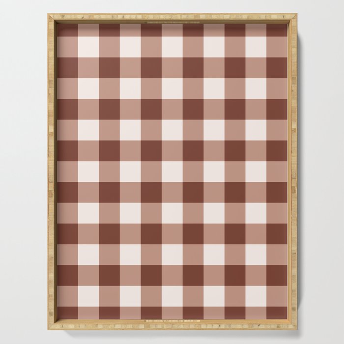 Coffee Brown & Cream Gingham Pattern Serving Tray Gallery Image 1