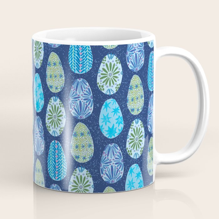 Colorful Folk Art Easter Eggs in Teal & Navy Blue Coffee Mug Gallery Image 1