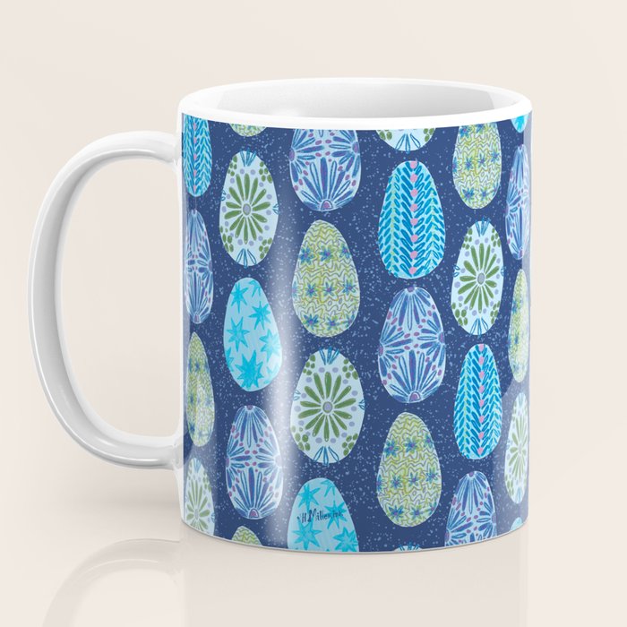 Colorful Folk Art Easter Eggs in Teal & Navy Blue Coffee Mug Gallery Image 3