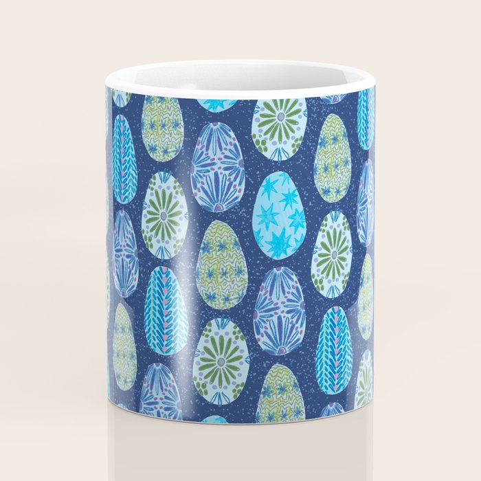 Colorful Folk Art Easter Eggs in Teal & Navy Blue Coffee Mug Gallery Image 4