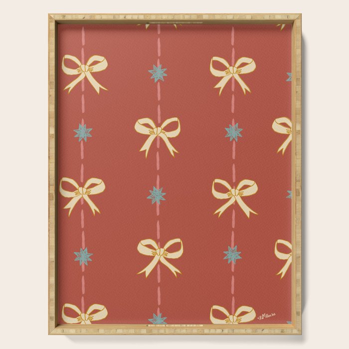 Cute Hair Bows & Stars in Burnt Red & Yellow Serving Tray Gallery Image 1