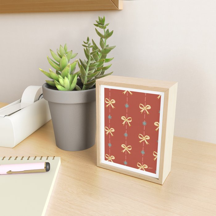 Cute Hair Bows & Stars in Burnt Red & Yellow Mini Art Print Gallery Image 2