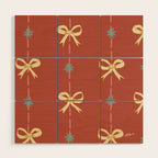 Cute Hair Bows & Stars in Burnt Red & Yellow Wood Wall Art Gallery Image 1