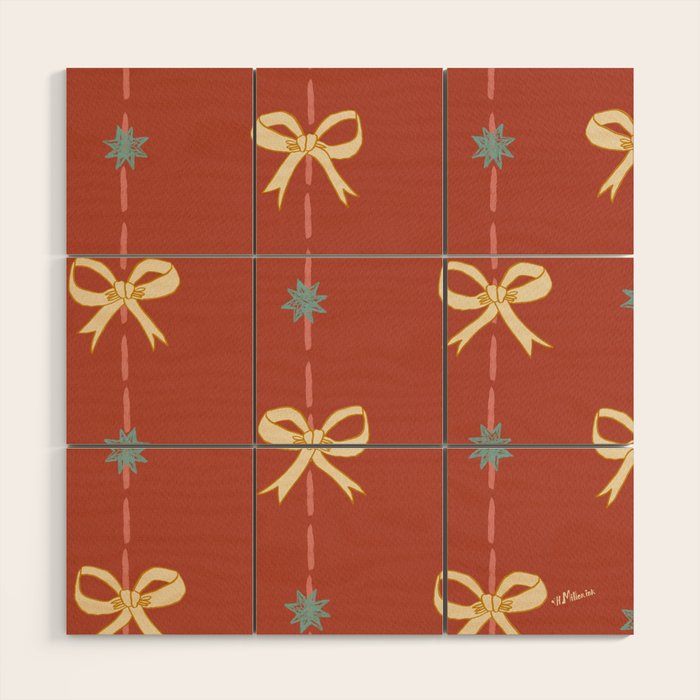 Cute Hair Bows & Stars in Burnt Red & Yellow Wood Wall Art Gallery Image 1
