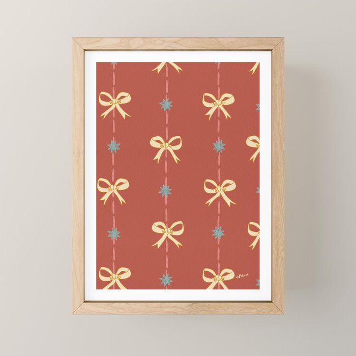 Cute Hair Bows & Stars in Burnt Red & Yellow Mini Art Print Gallery Image 1