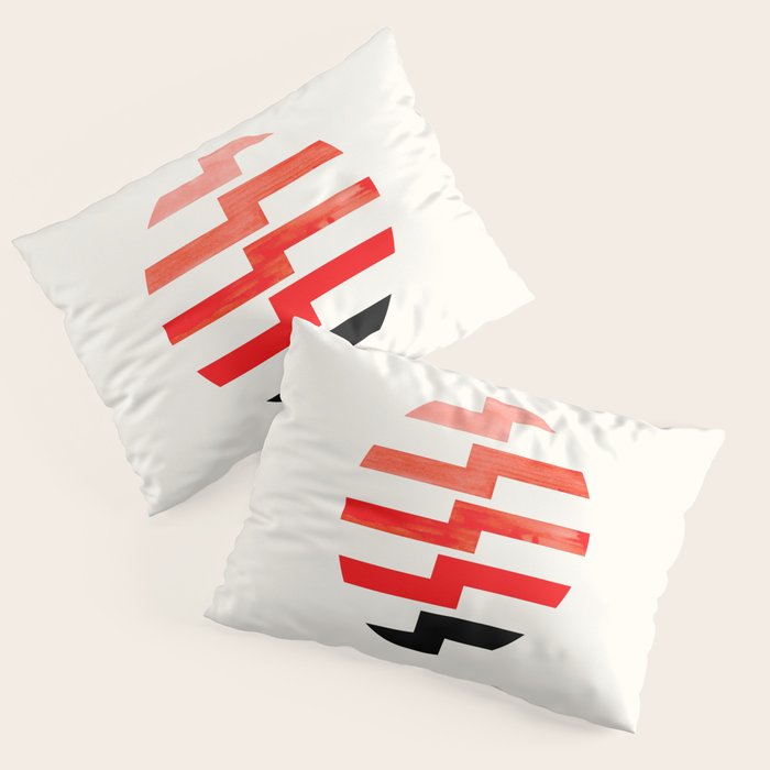 Minimalist Mid Century Circle Frame Vermillion Red Zig Zag Colorful Lightning Bolt Geometric Pattern Pillow Sham Gallery Image 3