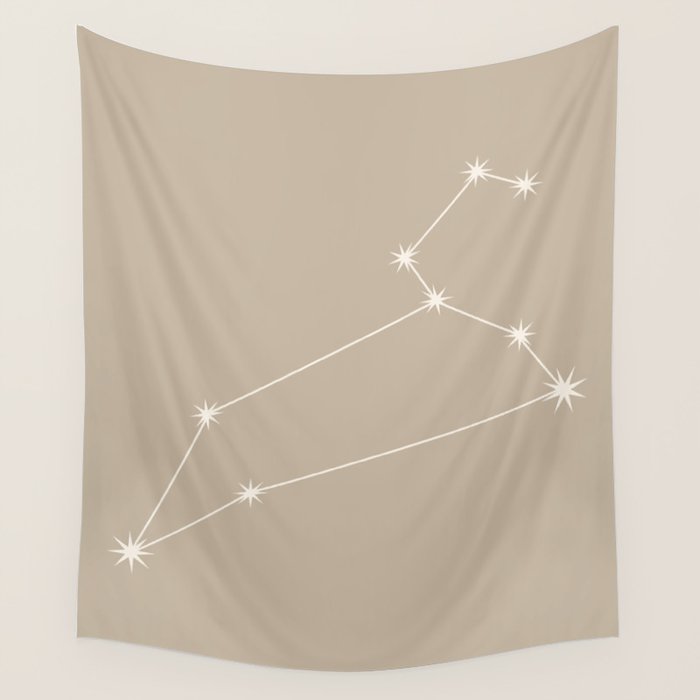 Leo Zodiac Star Constellation Line Art Beige Wall Tapestry Gallery Image 4