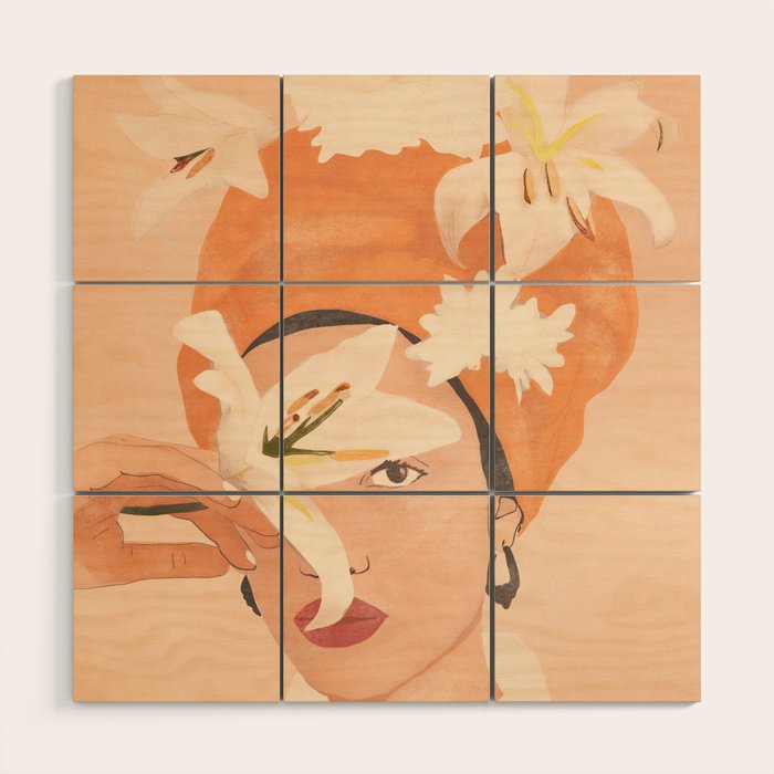 Girl with Flowers Illustration Wood Wall Art Gallery Image 1